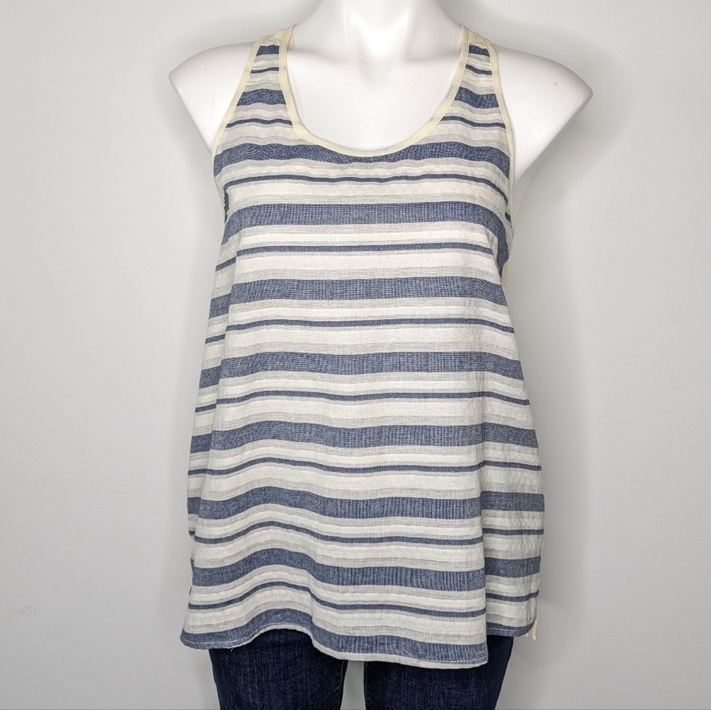 ✨3/$15 The Impeccable Pig blue cream striped tank top M